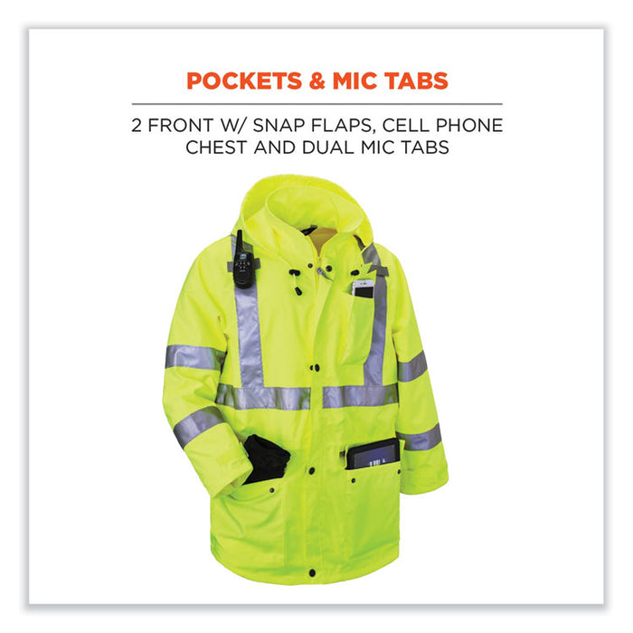 GloWear 8365 Class 3 Hi-Vis Rain Jacket, Polyester, Medium, Lime