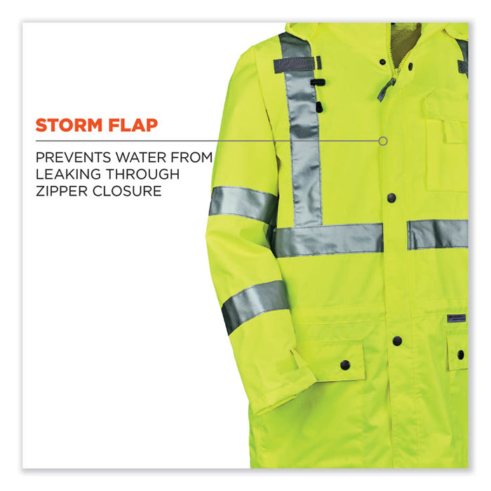 GloWear 8365 Class 3 Hi-Vis Rain Jacket, Polyester, Large, Lime