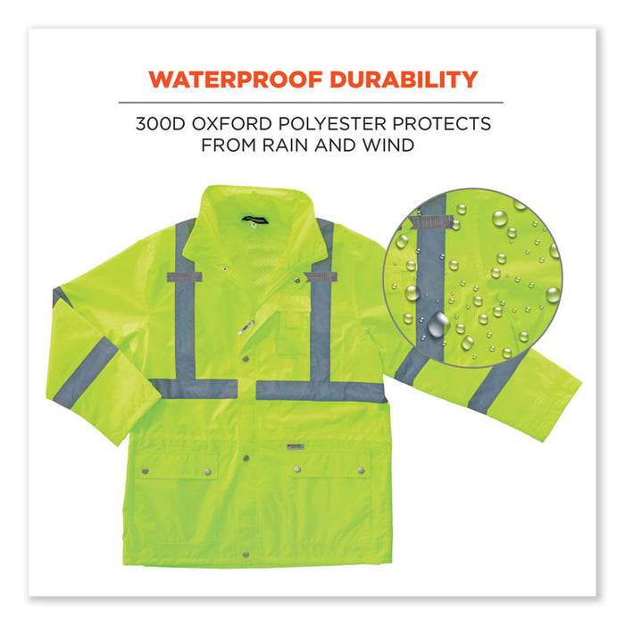 GloWear 8365 Class 3 Hi-Vis Rain Jacket, Polyester, X-Large, Lime