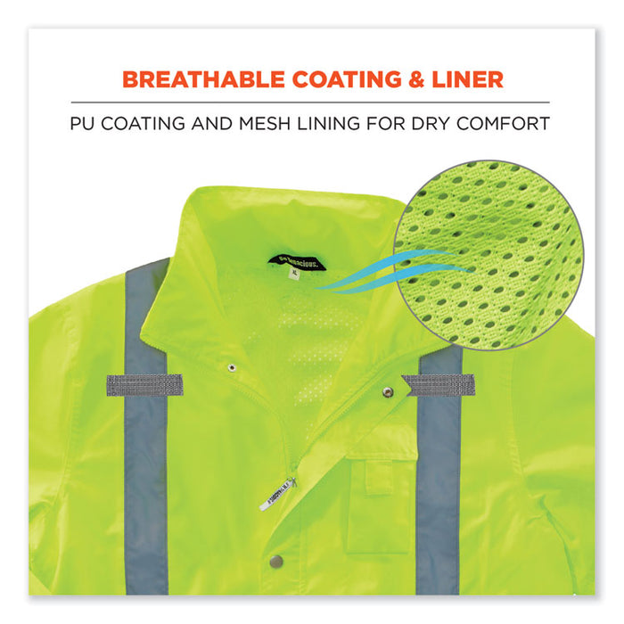 GloWear 8365 Class 3 Hi-Vis Rain Jacket, Polyester, X-Large, Lime