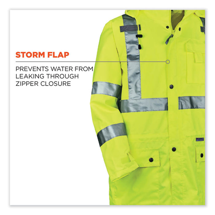 GloWear 8365 Class 3 Hi-Vis Rain Jacket, Polyester, X-Large, Lime