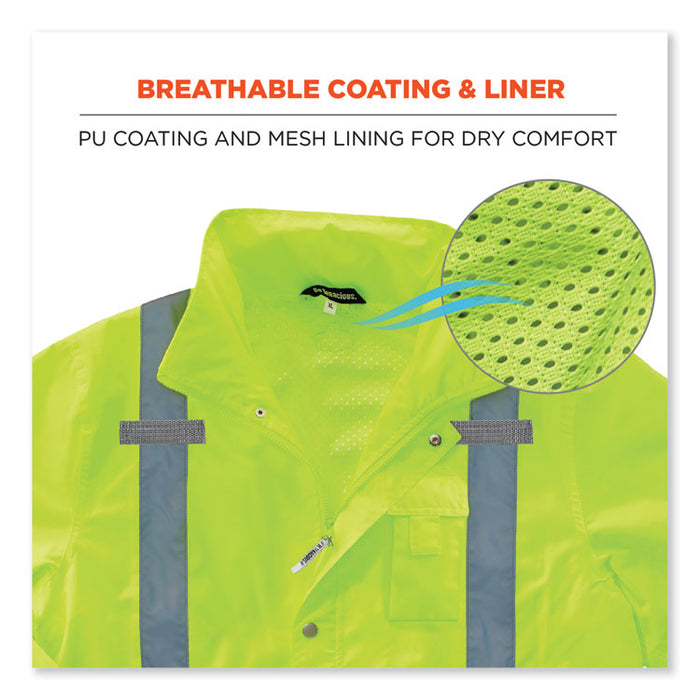 GloWear 8365 Class 3 Hi-Vis Rain Jacket, Polyester, 2X-Large, Lime