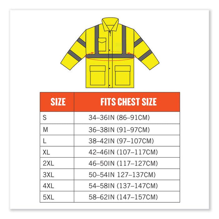 GloWear 8365 Class 3 Hi-Vis Rain Jacket, Polyester, 2X-Large, Lime