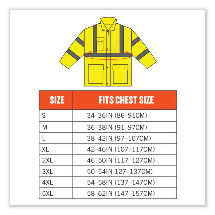 GloWear 8365 Class 3 Hi-Vis Rain Jacket, Polyester, 3X-Large, Lime