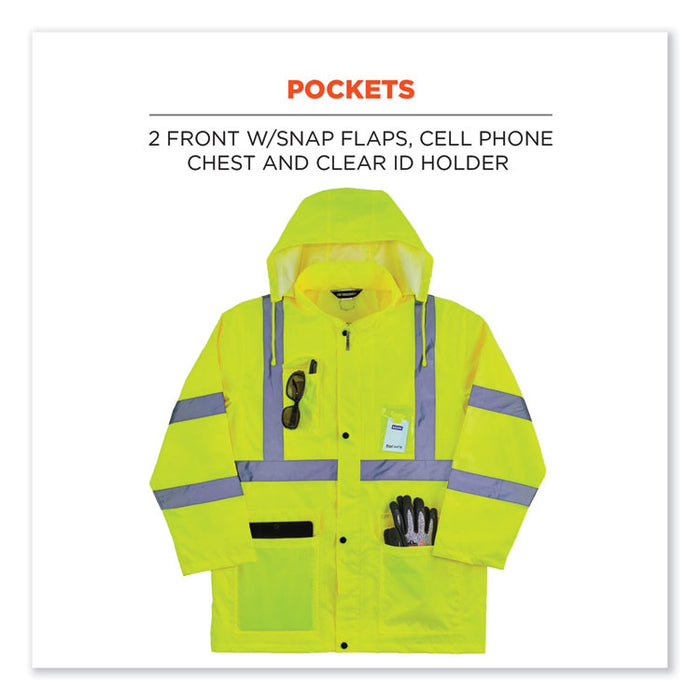 GloWear 8366 Class 3 Lightweight Hi-Vis Rain Jacket, Polyester, Small, Lime