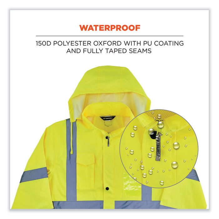 GloWear 8366 Class 3 Lightweight Hi-Vis Rain Jacket, Polyester, 3X-Large, Lime