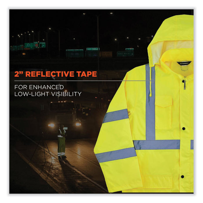 GloWear 8366 Class 3 Lightweight Hi-Vis Rain Jacket, Polyester, 4X-Large, Lime