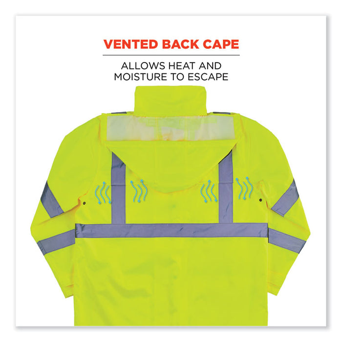 GloWear 8366 Class 3 Lightweight Hi-Vis Rain Jacket, Polyester, 5X-Large, Lime