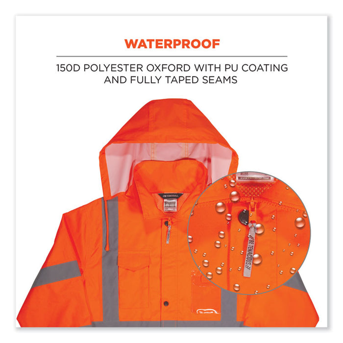 GloWear 8366 Class 3 Lightweight Hi-Vis Rain Jacket, Polyester, Small, Orange
