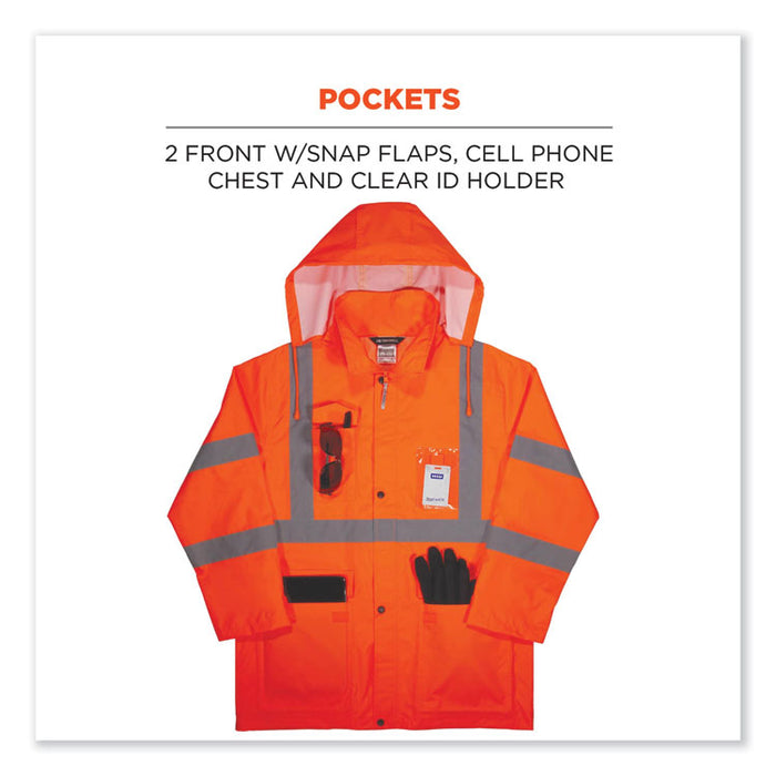 GloWear 8366 Class 3 Lightweight Hi-Vis Rain Jacket, Polyester, Small, Orange
