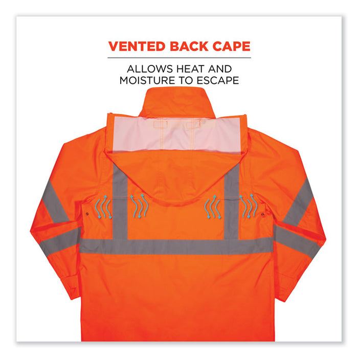 GloWear 8366 Class 3 Lightweight Hi-Vis Rain Jacket, Polyester, X-Large, Orange