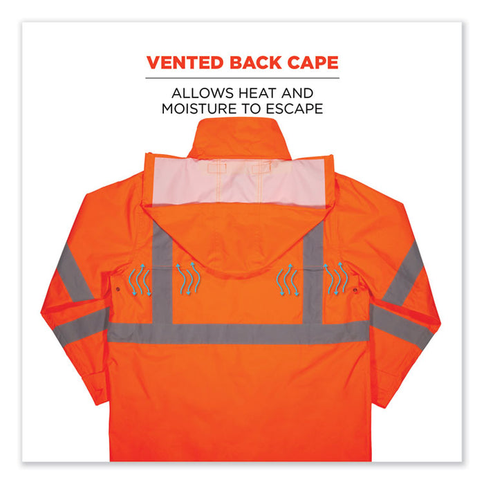 GloWear 8366 Class 3 Lightweight Hi-Vis Rain Jacket, Polyester, 2X-Large, Orange