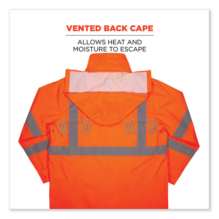GloWear 8366 Class 3 Lightweight Hi-Vis Rain Jacket, Polyester, 3X-Large, Orange