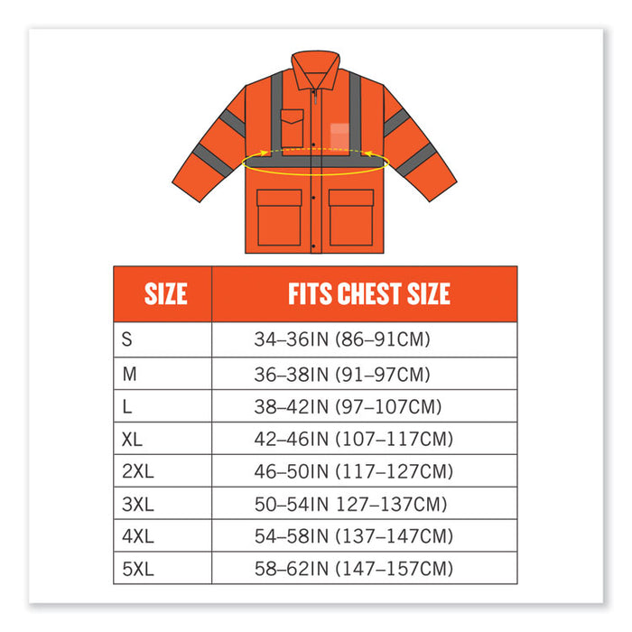 GloWear 8366 Class 3 Lightweight Hi-Vis Rain Jacket, Polyester, 4X-Large, Orange