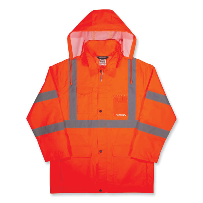 GloWear 8366 Class 3 Lightweight Hi-Vis Rain Jacket, Polyester, 4X-Large, Orange