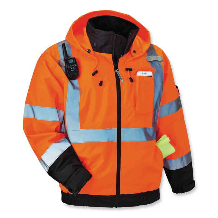 GloWear 8379 Class 3 Hi-Vis Fleece Lined Bomber Jacket, Orange, 4X-Large