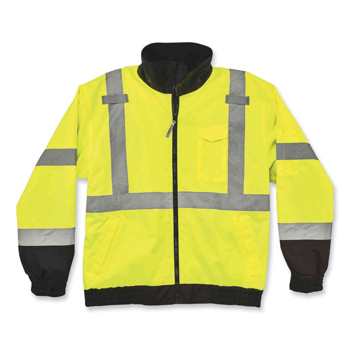 GloWear 8379 Class 3 Hi-Vis Fleece Lined Bomber Jacket, Lime, 2X-Large