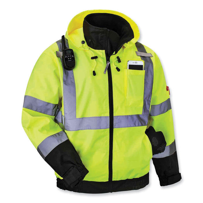 GloWear 8379 Class 3 Hi-Vis Fleece Lined Bomber Jacket, Lime, 2X-Large