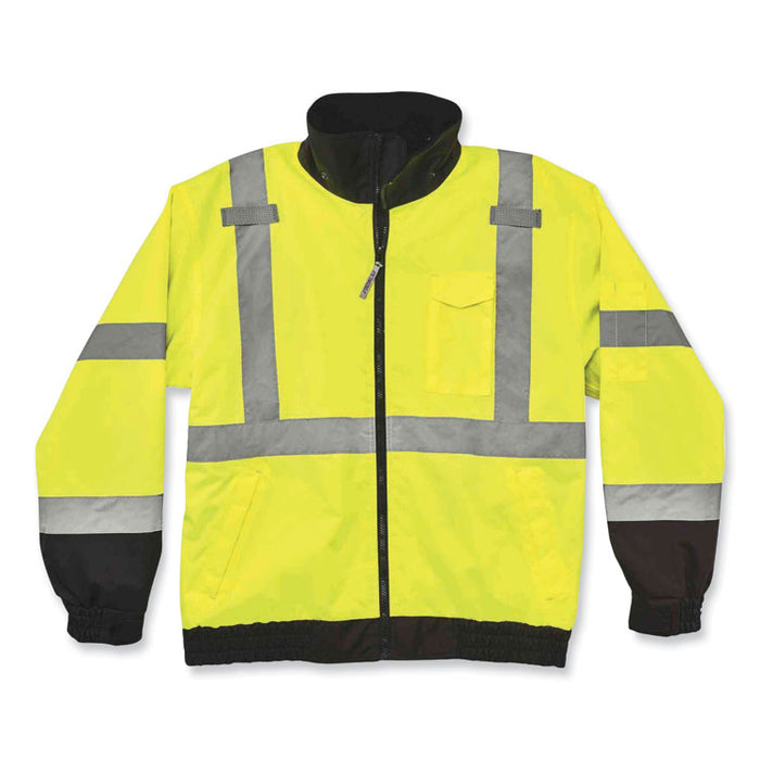GloWear 8379 Class 3 Hi-Vis Fleece Lined Bomber Jacket, Lime, 4X-Large