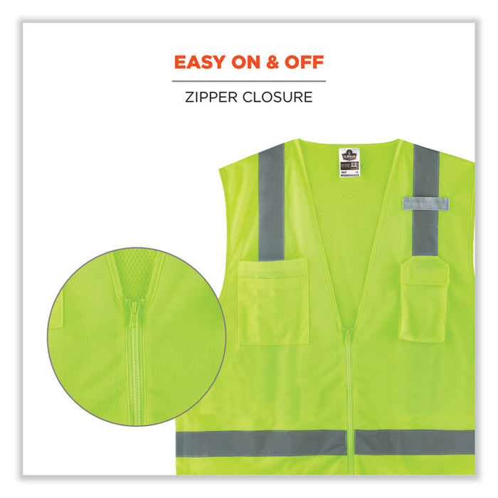 GloWear 8249Z-S Single Size Class 2 Economy Surveyors Zipper Vest, Polyester, Small, Lime