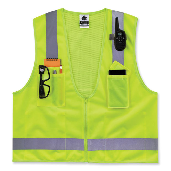 GloWear 8249Z-S Single Size Class 2 Economy Surveyors Zipper Vest, Polyester, Small, Lime