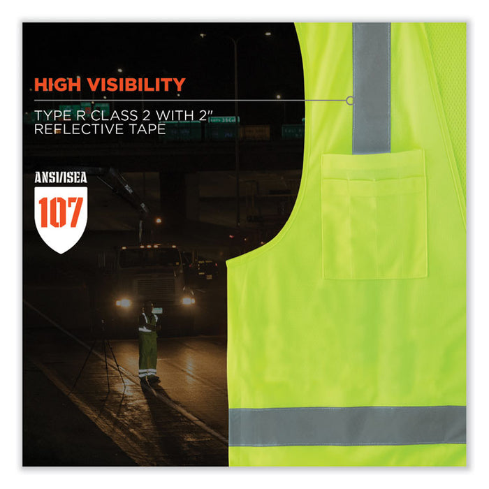 GloWear 8249Z-S Single Size Class 2 Economy Surveyors Zipper Vest, Polyester, Medium, Lime