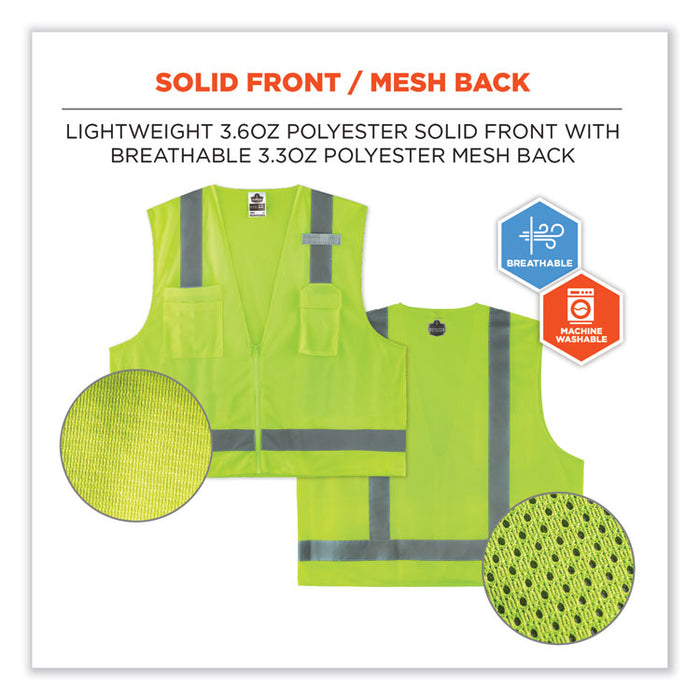 GloWear 8249Z-S Single Size Class 2 Economy Surveyors Zipper Vest, Polyester, Medium, Lime