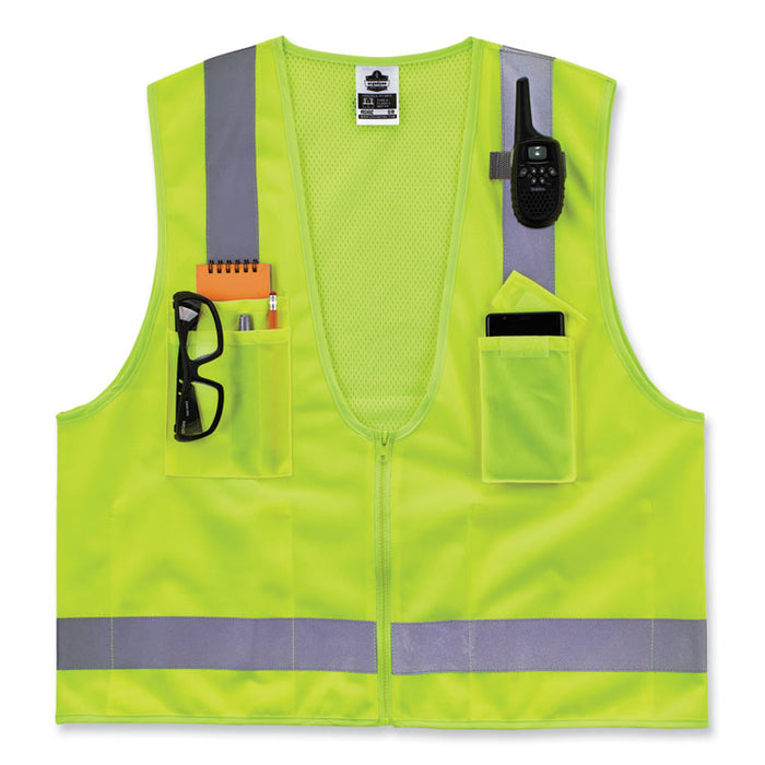 GloWear 8249Z-S Single Size Class 2 Economy Surveyors Zipper Vest, Polyester, Medium, Lime