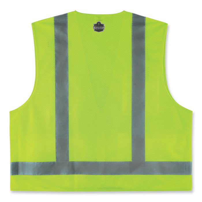 GloWear 8249Z-S Single Size Class 2 Economy Surveyors Zipper Vest, Polyester, Large, Lime