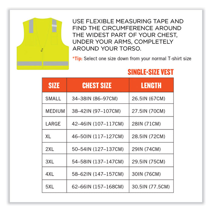 GloWear 8249Z-S Single Size Class 2 Economy Surveyors Zipper Vest, Polyester, Large, Lime