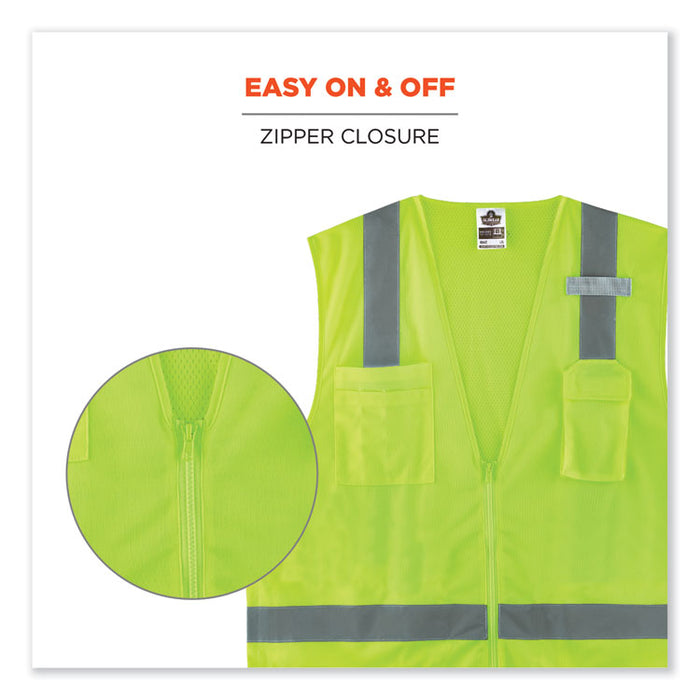 GloWear 8249Z-S Single Size Class 2 Economy Surveyors Zipper Vest, Polyester, X-Large, Lime