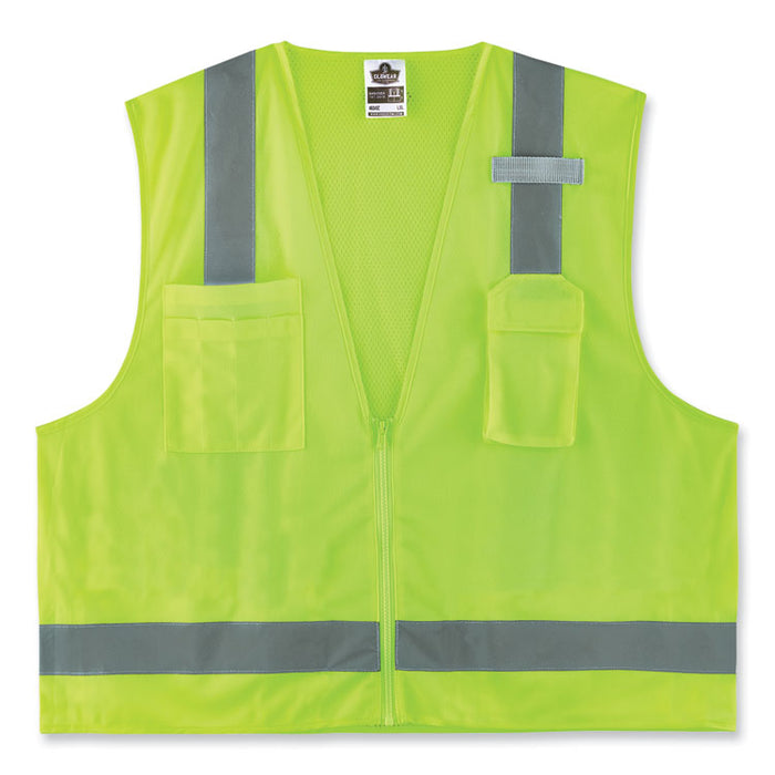 GloWear 8249Z-S Single Size Class 2 Economy Surveyors Zipper Vest, Polyester, 2X-Large, Lime