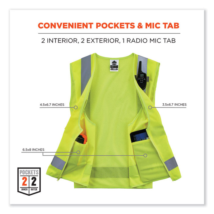 GloWear 8249Z-S Single Size Class 2 Economy Surveyors Zipper Vest, Polyester, 5X-Large, Lime