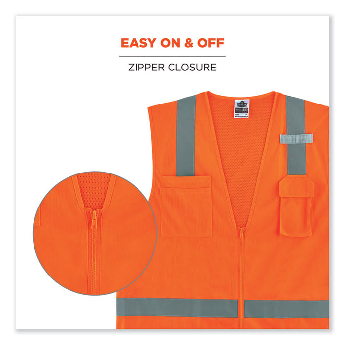 GloWear 8249Z-S Single Size Class 2 Economy Surveyors Zipper Vest, Polyester, Medium, Orange