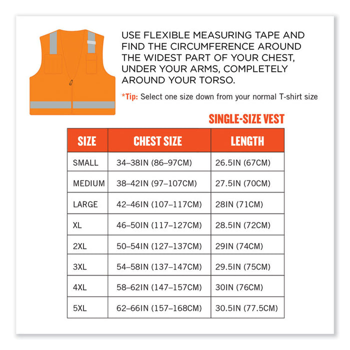 GloWear 8249Z-S Single Size Class 2 Economy Surveyors Zipper Vest, Polyester, 2X-Large, Orange