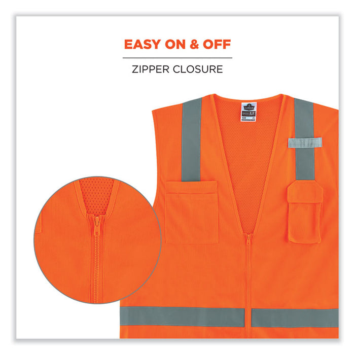 GloWear 8249Z-S Single Size Class 2 Economy Surveyors Zipper Vest, Polyester, 3X-Large, Orange