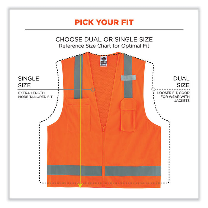 GloWear 8249Z-S Single Size Class 2 Economy Surveyors Zipper Vest, Polyester, 3X-Large, Orange