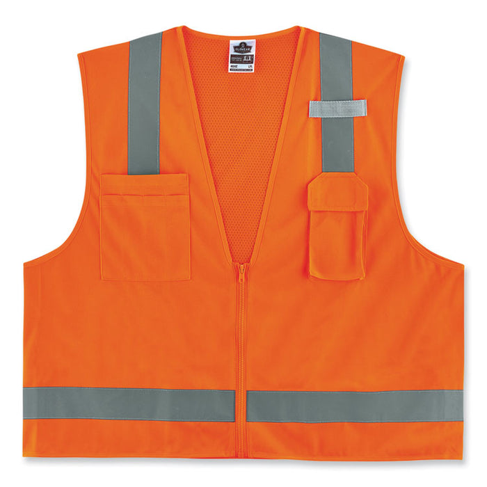 GloWear 8249Z-S Single Size Class 2 Economy Surveyors Zipper Vest, Polyester, 4X-Large, Orange