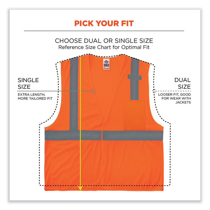 GloWear 8210HL-S Single Size Class 2 Economy Mesh Vest, Polyester, Medium, Orange