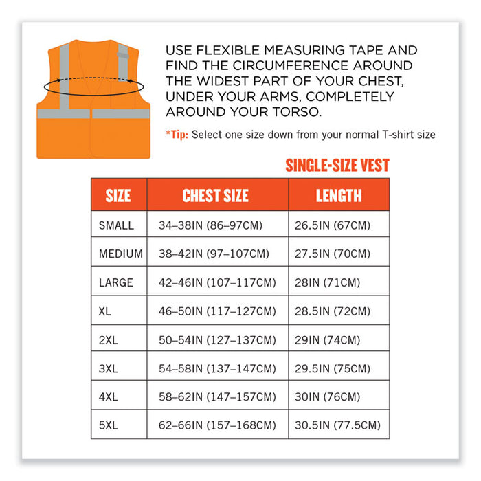 GloWear 8210HL-S Single Size Class 2 Economy Mesh Vest, Polyester, 3X-Large, Orange