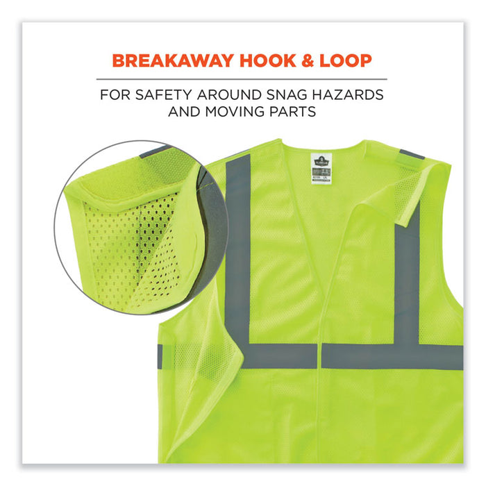 GloWear 8215BA-S Single Size Class 2 Economy Breakaway Mesh Vest, Polyester, X-Small, Lime