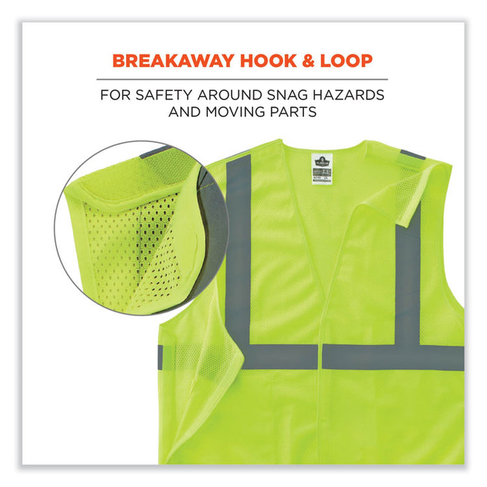 GloWear 8215BA-S Single Size Class 2 Economy Breakaway Mesh Vest, Polyester, Medium, Lime