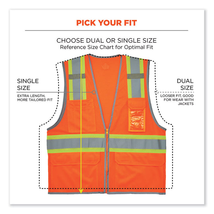 GloWear 8246Z-S Single Size Class 2 Two-Tone Mesh Vest, Polyester, 3X-Large, Orange