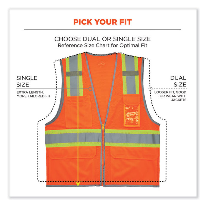 GloWear 8246Z-S Single Size Class 2 Two-Tone Mesh Vest, Polyester, Medium, Orange