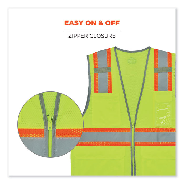 GloWear 8246Z-S Single Size Class 2 Two-Tone Mesh Vest, Polyester, 3X-Large, Lime