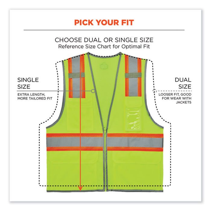 GloWear 8246Z-S Single Size Class 2 Two-Tone Mesh Vest, Polyester, X-Large, Lime