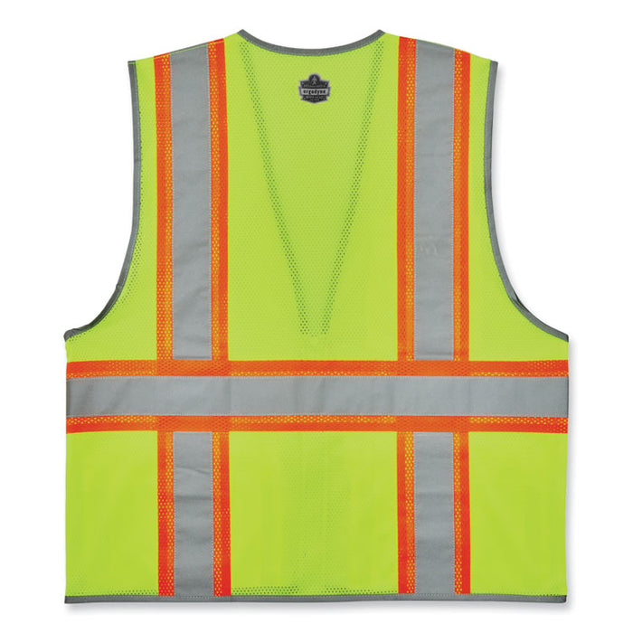 GloWear 8246Z-S Single Size Class 2 Two-Tone Mesh Vest, Polyester, Large, Lime