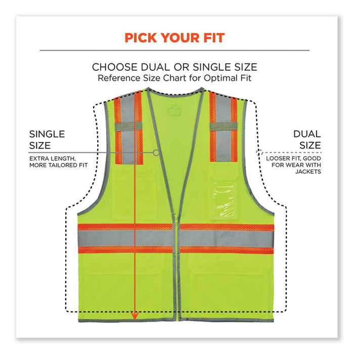 GloWear 8246Z-S Single Size Class 2 Two-Tone Mesh Vest, Polyester, Medium, Lime