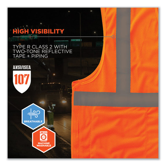 GloWear 8215BA-S Single Size Class 2 Economy Breakaway Mesh Vest, Polyester, 2X-Large, Orange