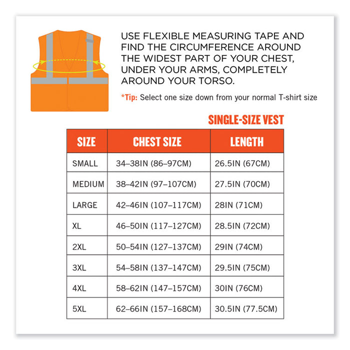 GloWear 8215BA-S Single Size Class 2 Economy Breakaway Mesh Vest, Polyester, Large, Orange